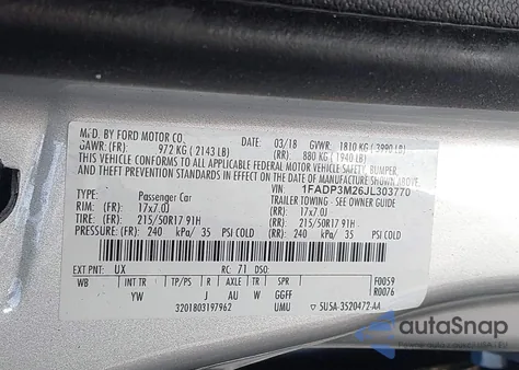 2018 Ford Focus Sel from USA, damaged, VIN 1FADP3M26JL303770